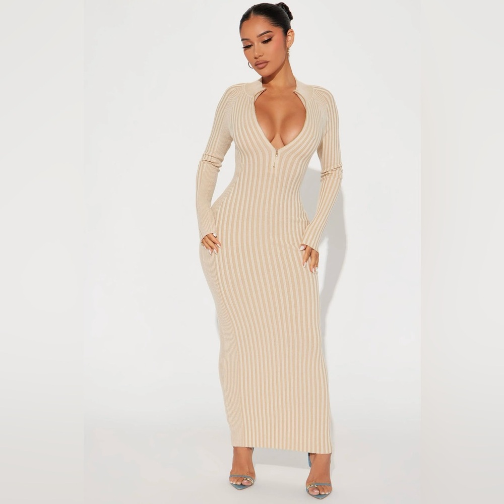 Fashion Nova Keeping You Warm Sweater Maxi Dress Cream